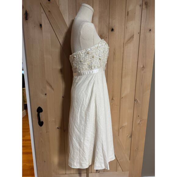 J. Crew | Everlyn Sequined Beaded Ivory Linen Strapless Dress | Size 6 - Picture 4 of 16
